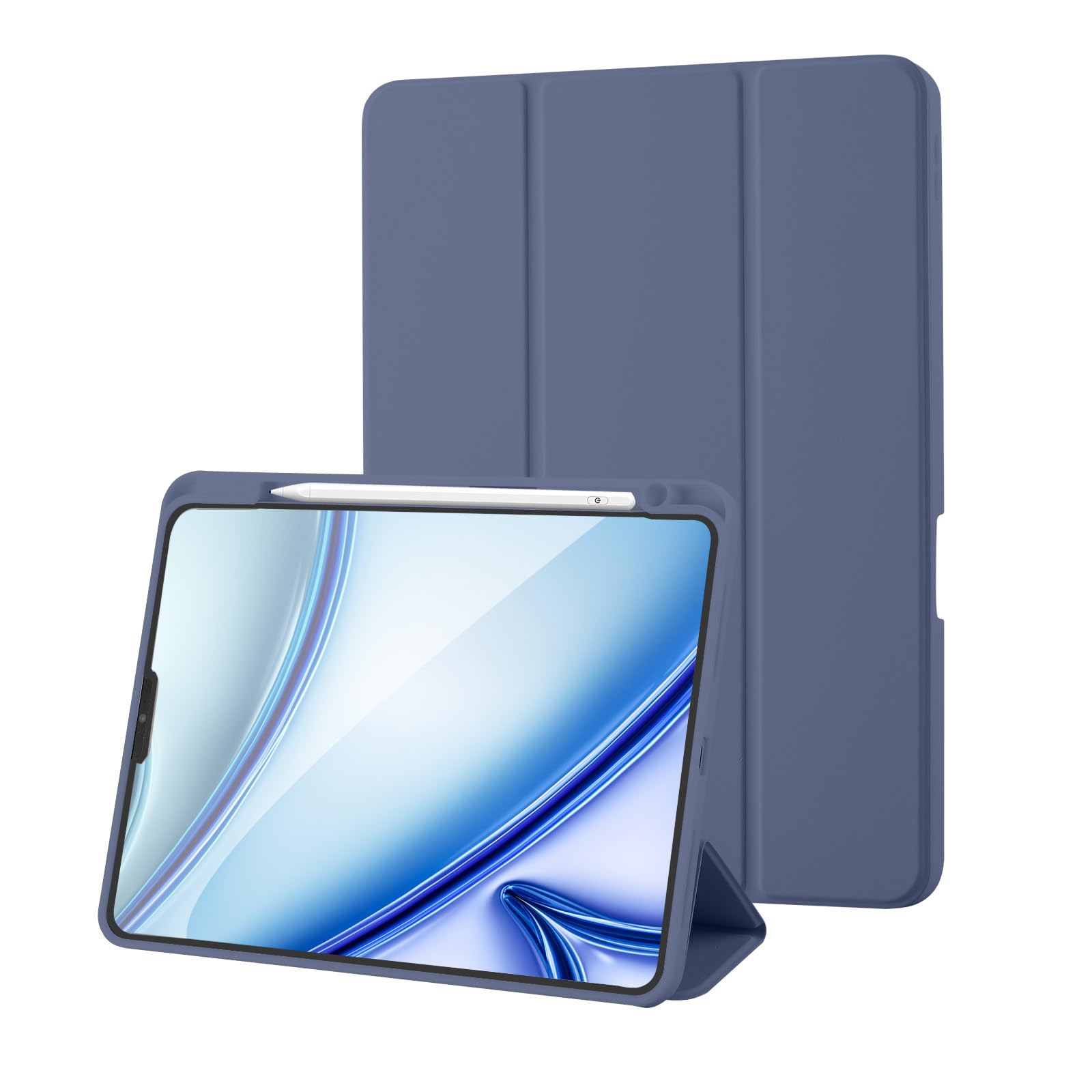 Case Cover Compatible with iPad PRO 11 2022/2021/2020 with Pen Holder, Supports Charging of Pencil 2nd Gen, Slim Soft TPU Back Cover, Auto Wake Up / Sleep, Blue Grey