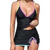 RIHOAS Womens Two Piece Tankini Swimsuits for Women Full Coverage Bathing Suit Tankini Top with Skirt Bottom