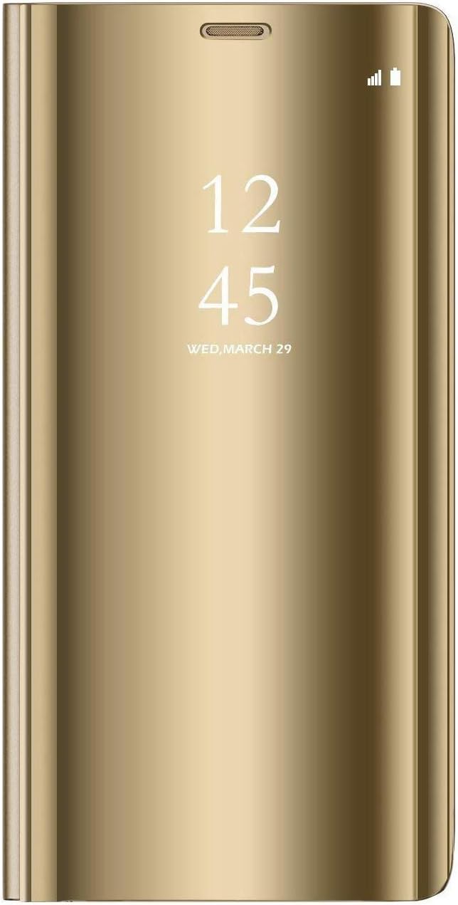 FUNCASE Mirror Case for Huawei P30 Lite,Mirror Makeup Plating Smart Standing View Flip Protective Cover for Huawei P30 Lite,Gold