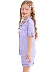 SWOMOG Kids Silky Satin Pajamas Set Girls Boys