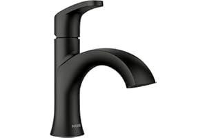 Moen Karis One-Handle Bathroom Sink Faucet, One Hole Lavatory Faucet with Drain Assembly and Optional Deck Plate, Matte Black