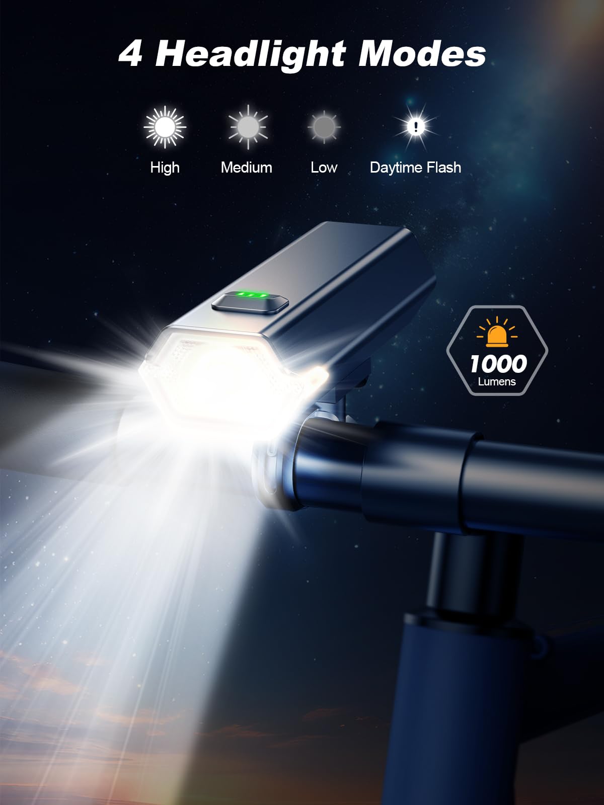 1000 Lumen Super Bright Bike Lights, 4+6 Modes Rechargeable Bicycle Lights Front & Rear with Side Lights, IP65 Waterproof Bike Headlight for Day/Night Riding Safety, Scooter Accessories