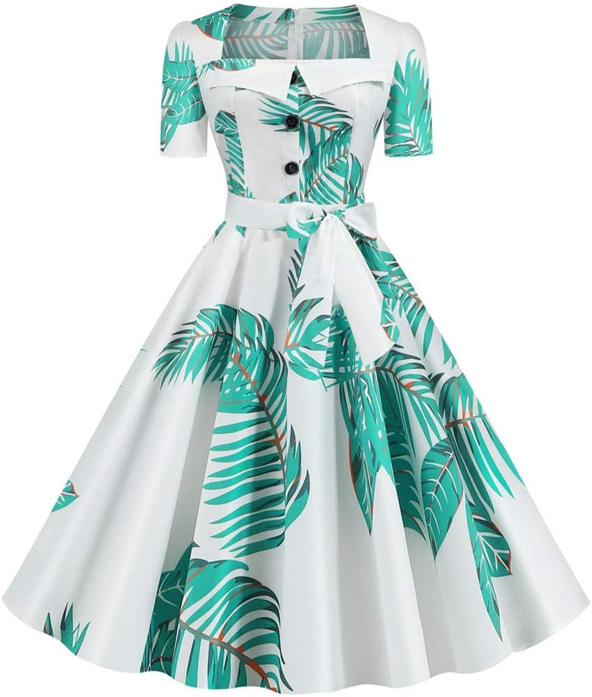 VENMO Women's Short Sleeve Printed Dress, Women Vintage Summer Print Short Sleeve Casual Evening Party Prom Dress