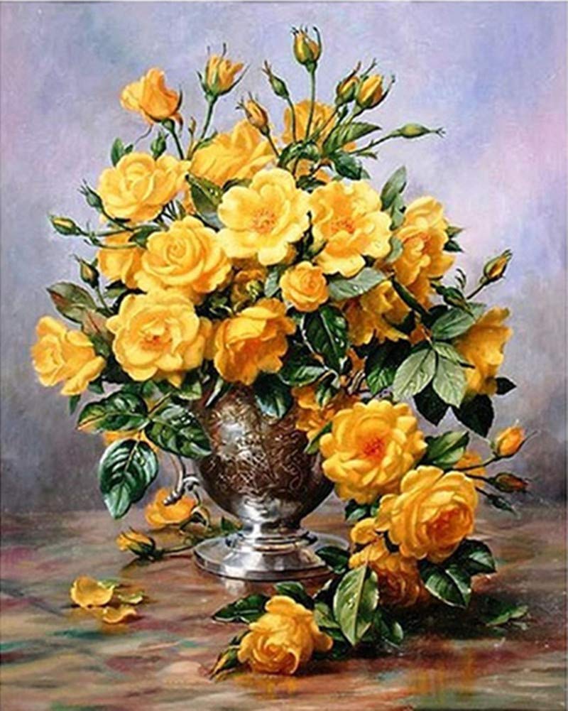 YEESAM ART Paint by Numbers for Adults Beginners Yellow Rose Flowers 16x20 inch Linen Canvas Acrylic DIY Number Painting Kits Wall Art Decor Gifts