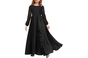 MITILLY Girls Fall Long Sleeve Maxi Dress Vintage A-Line Chiffon Ruffle Flowy Lace Flower Girl Dresses for Wedding Party