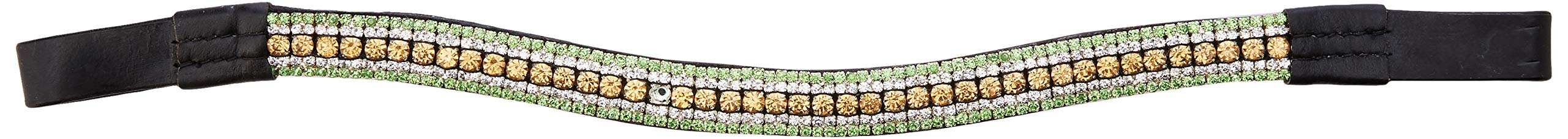Cwell Equine New Diamante Bling Sparkly Browband 5 Rows Crystals Dressage Light Colarado/Clear/Green Black Leather (Full 16")