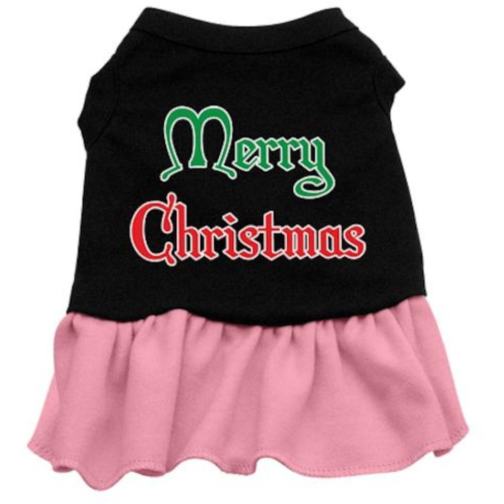Mirage Pet Products Merry Christmas Screen Print Dress, Small, Black/Pink