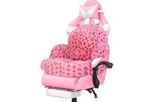DOBUONO Cute Office Chair Cushion Leopard Gaming Chair Cushions Comfy Seat Cushion,Kawaii Desk Cushion for Gamer Girl Gifts,Plush Chair Cushion with Backrest Non-Slip,Gaming Accessories for Room