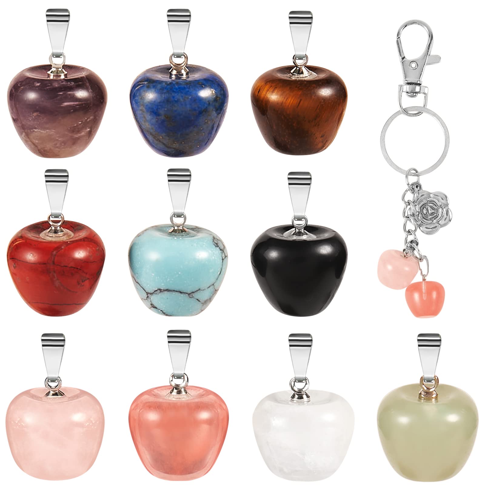BEEFLYING 10 Pieces Gemstone Pendant Charms Imitation Apple Shape Charms Healing Stone Pendants for Jewelry Making Crafts Supplies — image 1