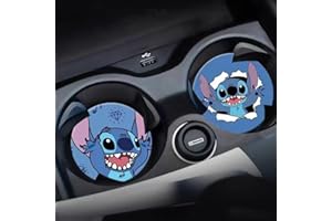CINPUDO Car Cup Holder Coaster,Car Coasters Cute Car Cup Holder Anti Slip Insert Coaster Auto Cup Holder Car Interior Accessories for Women Men Suitable for Most Cars Gifts - 2PCS (Stitch Car Cup Coaster)
