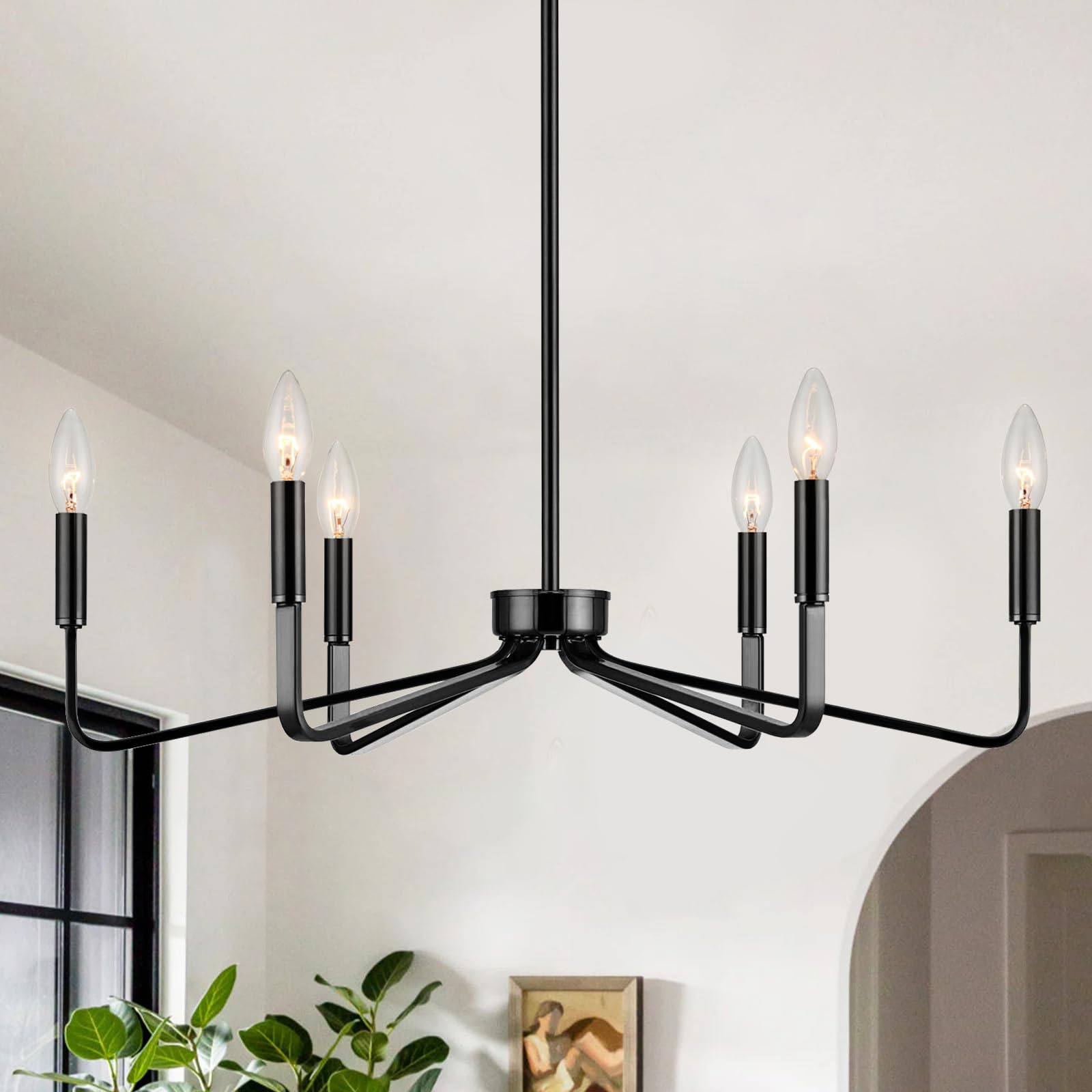 Photo 1 of ACANER Black Chandelier for Dining Room, 6-Light Farmhouse Kitchen Light Fixtures Over Table, 26" Rustic Candle Chandelier for Bedroom, Foyer, Hall, Living Room, Entryway