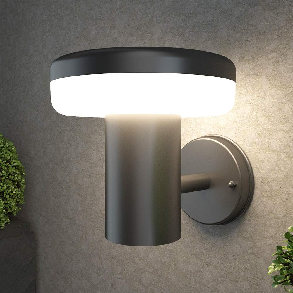 NBHANYUAN Lighting LED Outdoor Wall Light Fixtures Exterior Wall Sconce Black Stainless Steel Weatherproof 3000K Warm Light Front Door Porch Light 9W 110V 1000LM [Energy Class A+] - - 