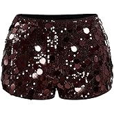 SOLY HUX Women's Sparkly Sequin Micro Shorts Y2k Low Rise Mini Booty Shorts Rave Clubwear