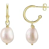 Pearl Drop Earrings Women Stainless Steel Dangling Freshwater Cultured Pearls Leather Jewelry