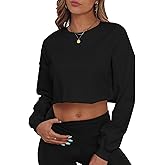 PRIMODA Women's Crewneck Cropped Sweatshirt Loose Pullover Sweatshirt Long Sleeve Crop Tops