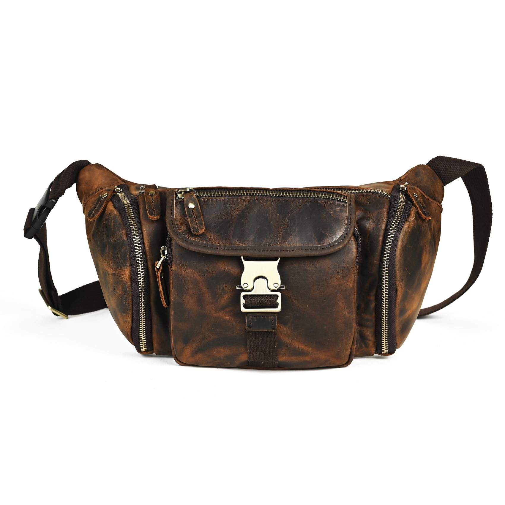 Handadsume Thick Crazy Horse Leather Hiking Riding Travel Outdoor Belt Bag Fanny Waist Pack Small Phone Pouch for Men Women 380 (388 Brown)