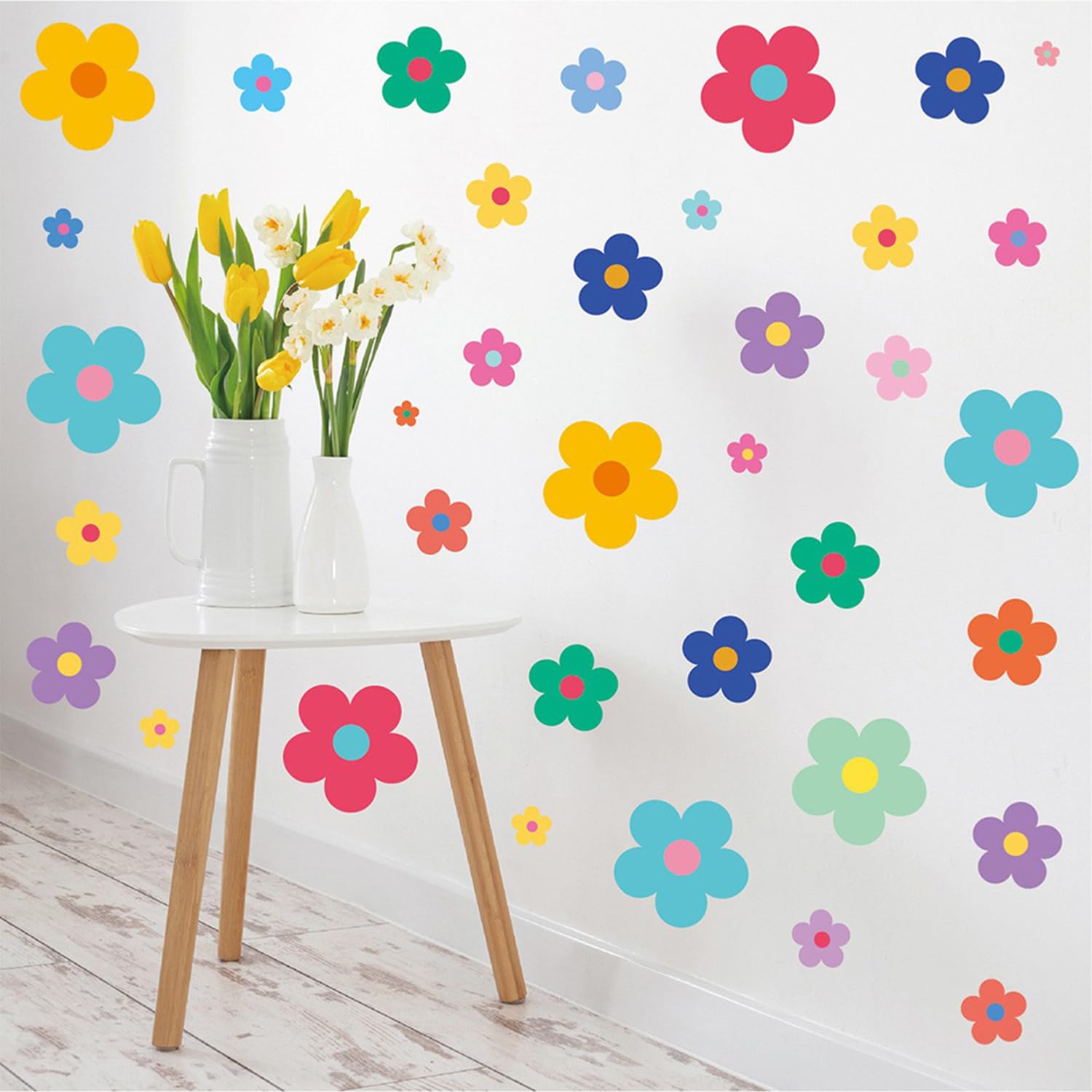 Arawat 9pcs Wall Decal Flowers - Boho Floral Wall Art for Bedroom, Living Room, Bathroom & Kitchen