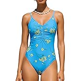 CUPSHE Women's One Piece Swimsuit V Neck Bathing Suits Low Back Tie Ruching Adjustable Straps Swimwear