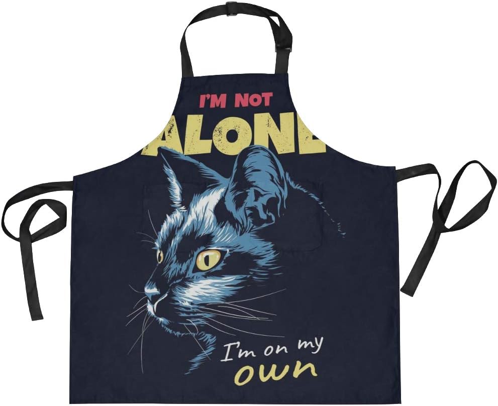 Amazon Kimdface 男女兼用 首掛け エプロン スローガン黒猫イラスト 家庭用 カフェ用 保育士用 おしゃれ ワークエプ ポケット付 首紐調節可能 エプロン オンライン通販