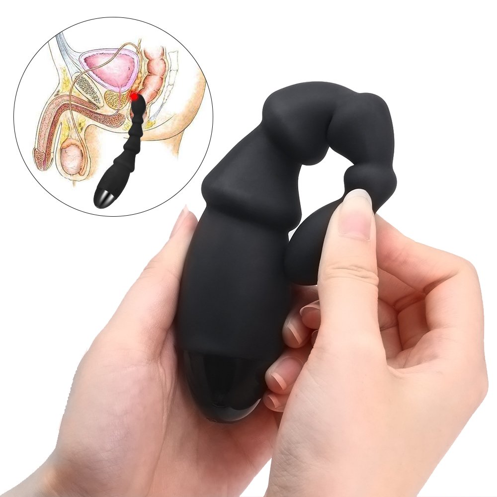 Analvibrator Prostata Massage mit Vibration, Silikon Anal Plug mit 5 Flexibel Kugeln für Frauen und Männer (Schwarz-1)
