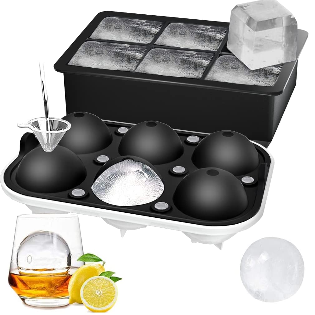 Photo 1 of ROTTAY Ice Cube Trays (Set of 2), Sphere Ice Ball Maker with Lid & Large Square Ice Cube Maker for Whiskey, Cocktails and Homemade, Keep Drinks Chilled Black