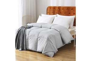 Oaken-Cat Gray Feathers Down Comforter Full/Queen - 100% Organic Cotton Cover, Medium Warm All Seasons Machine Washable Duvet Insert with Tabs (90x90, Mirage Grey)