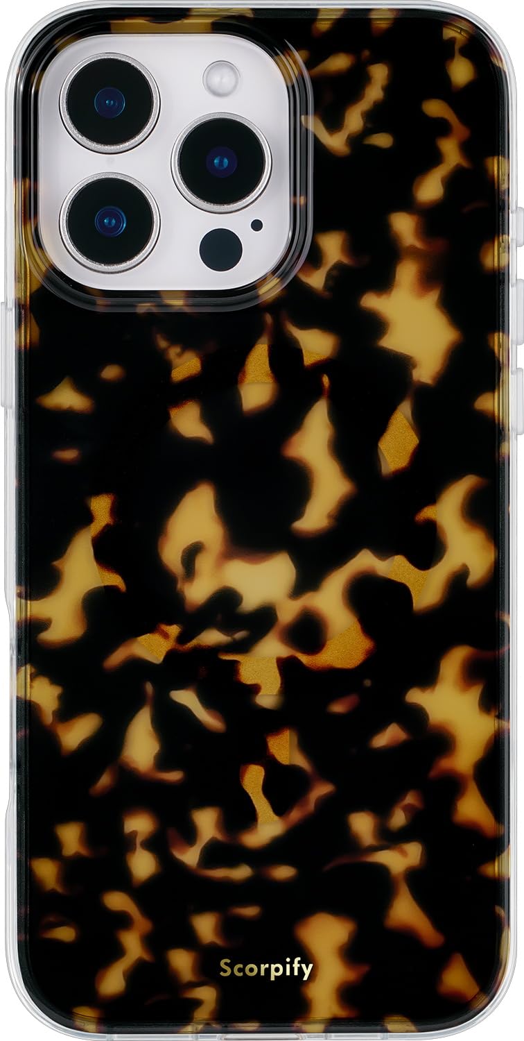SCORPIFY for iPhone 16 Pro Max Case [Compatible with MagSafe] with Dark Brown Tortoise Shell Design, Cute Brown Magnetic Phone Cover for Women Girls, Slim Shockproof Bumper