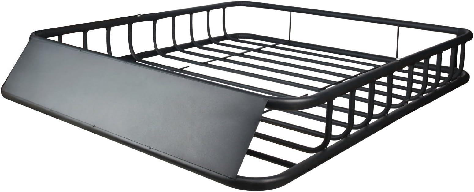 Leopard Outdoor Black Steel Cargo Roof Basket with Wind Shield, Great for Road Trip