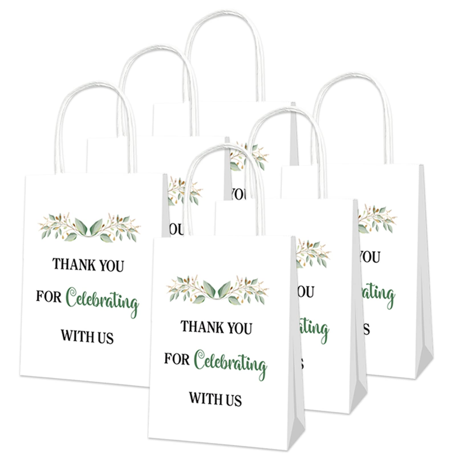 12pcs Paper Party Gift Bags with Handles - Thank You & Party Favour Bags for Wedding, Bridal Shower, Baby Shower, Birthday, Business - White