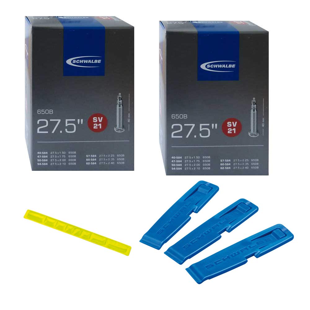 Schwalbe SV 21 Bicycle Inner Tube with 40 mm Presta Valve, 27.5 Inches, 650 B, Includes 3x Schwalbe Tyre Levers