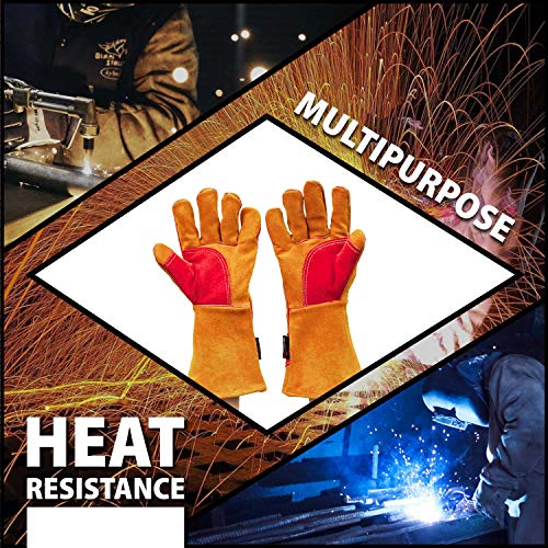 SAFE HANDLER Prime Welding Gloves with Kevlar Thread Protection | Reinforced Thumb and Palm, Heat Resistant for oven, MIG welding, TIG welder, Grill, Fireplace, BBQ, Animal Handling, 16 inch, 1 Pair