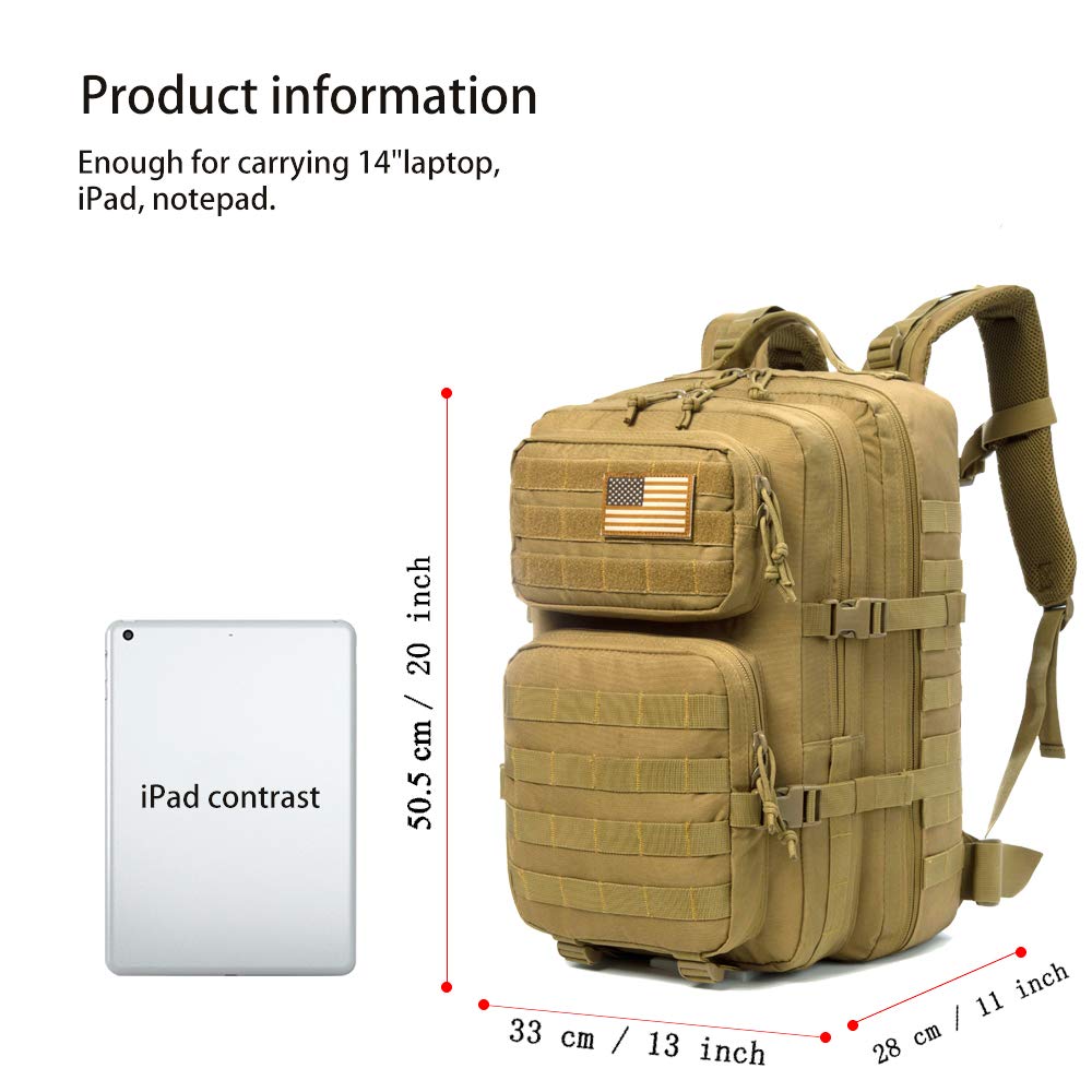 J.CARP Military Tactical Backpack Large 3 Day Assault Pack Army Molle Bug Out Bag, Brown