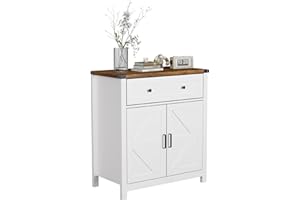 Homnso Buffet Cabinet with Drawers, 30" Large Sideboard Buffet Storage Cabinet with Shelves and Doors, Modern Farmhouse Coffee Bar Station Wood Kitchen Table for Kitchen, Dining Room, White