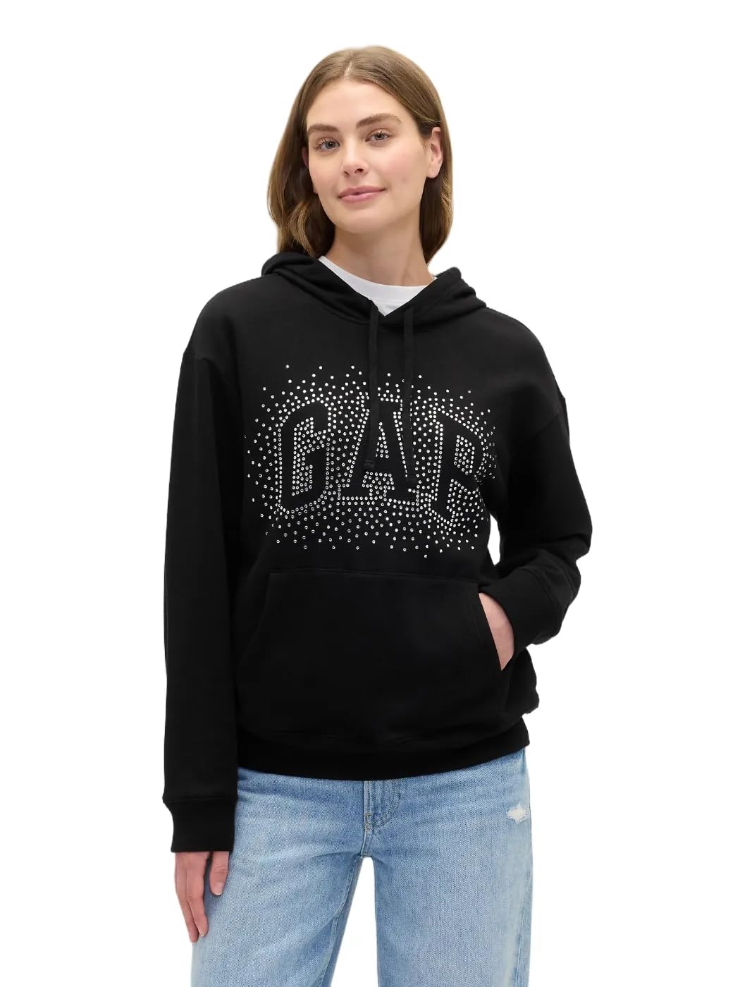 GAP womens Logo Hoodie Hooded Pull-On Sweatshirt Black Shine XS Image