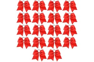 Cheer Bows, Caenagrion 18 PCS 8" Large Red Cheer Hair Bows Ponytail Holder Elastic Band Handmade for Cheerleaders Teen Girls College Sports (Red)