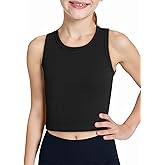 Haloumoning Girls Tank Tops Kids Athletic Ribbed Knit Sleeveless Crop Tops Basic Camisole 5-14 Years