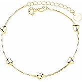 IPEPPY Love Heart Bracelet for Women 925 Sterling Silver Cute Star Moon Emerald Charm Chain Bracelet 14k Gold Plated Adjustable Link Bracelet Bangle Jewelry Christmas Gifts to Daughter Mom