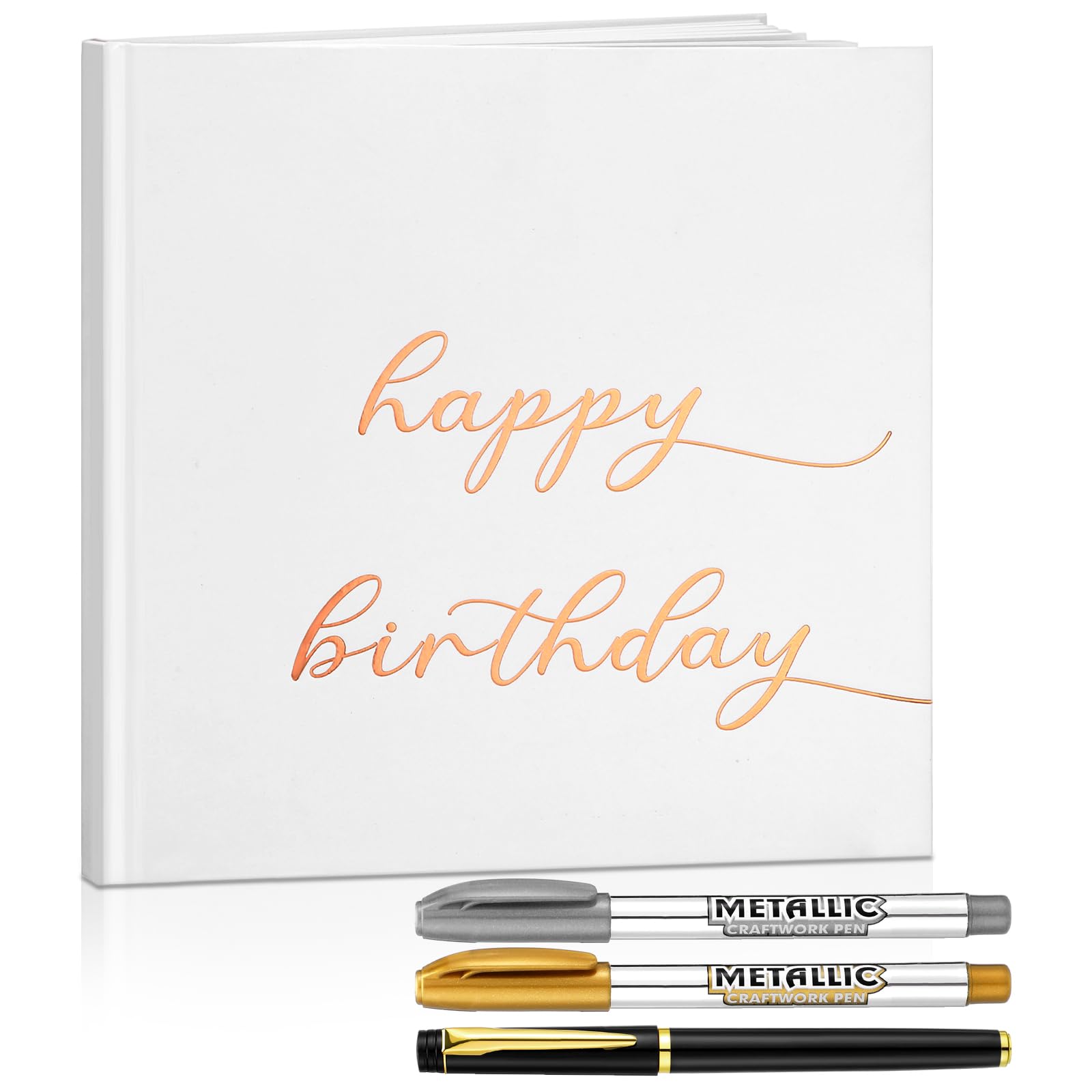 Photo 1 of ***missing PENS*** Engrowtic Birthday Scrapbook for 16th 18th 50th 60th, Happy Birthday Guestbook 7.87 x 7.87 Inches Photo Booth Album Signature Book with Gold Silver and Black Gel Pens, 72 Sheets