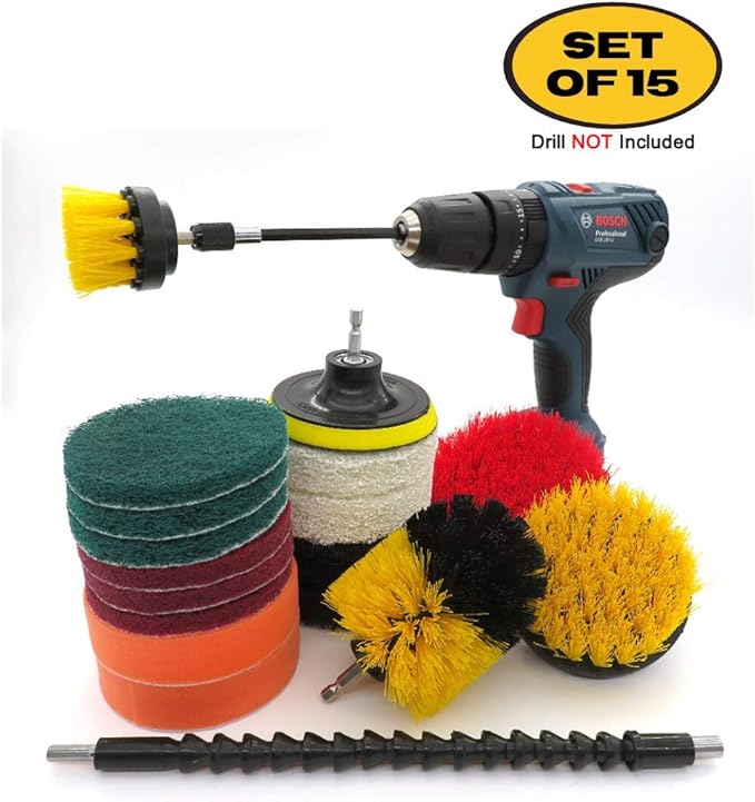 15 Piece Cleaning Brush Attachments for Drill Set Sponges