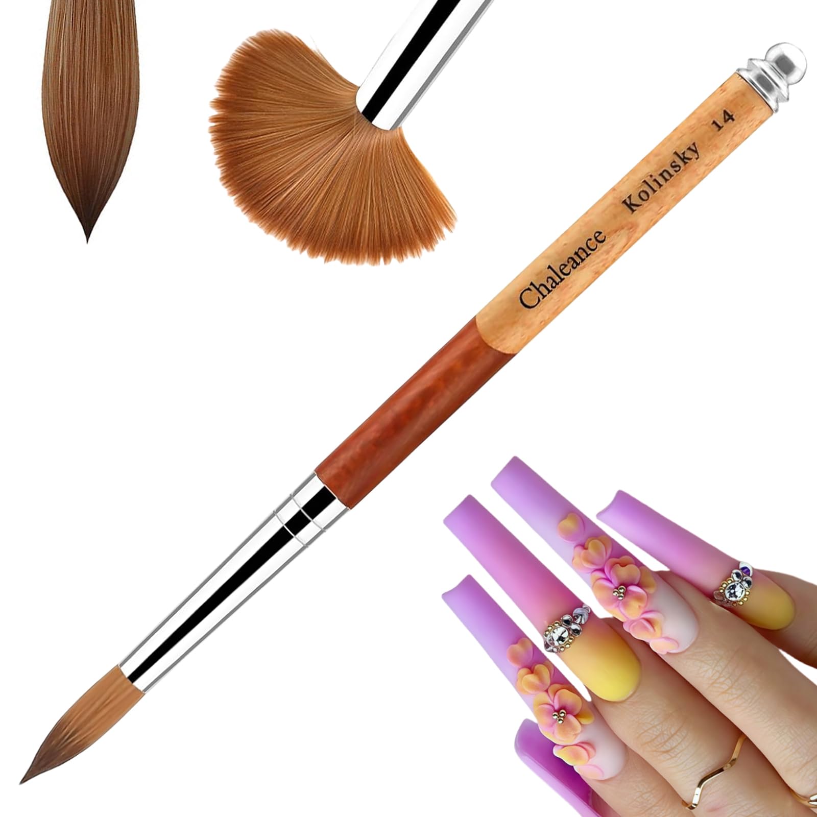 Aokitec Acrylic Nail Brush Size 14, Kolinsky Acrylic Brush for Nails Wood Nail Art Brush for Acrylic Powder Acrylic Liquid Nail Brushes Manicure Nail Art Tool