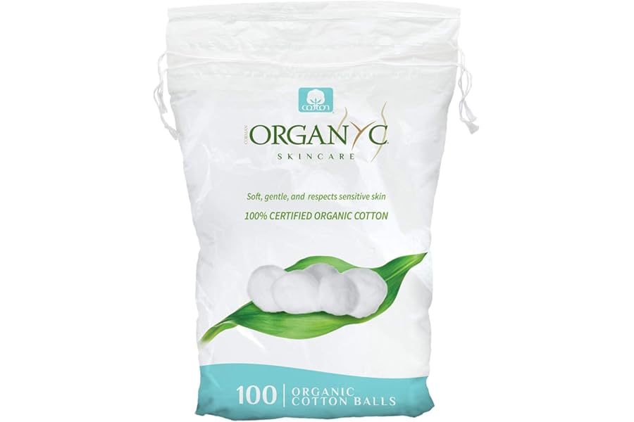 Organyc 100% Organic Cotton Balls for Sensitive Skin, 100 Count