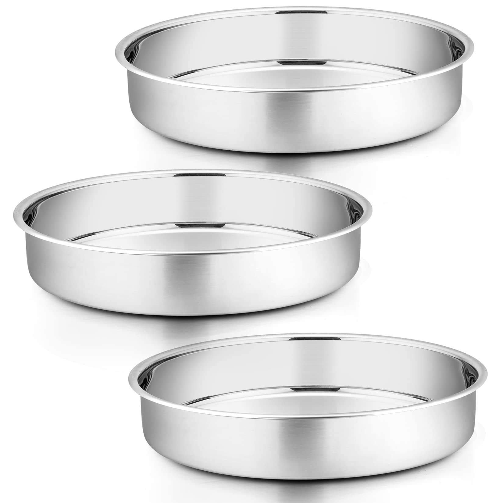 Photo 1 of ***(HEAVILY USED/ MINOR DAMAGE)***P&P CHEF 11 Inch Round Cake Pan Set of 3, Stainless Steel Round Baking Layer Pans Bakeware for Layer Birthday Cake, Fit Oven/Pots/Pressure Cooker, Leakproof & Dishwasher Safe, Silver