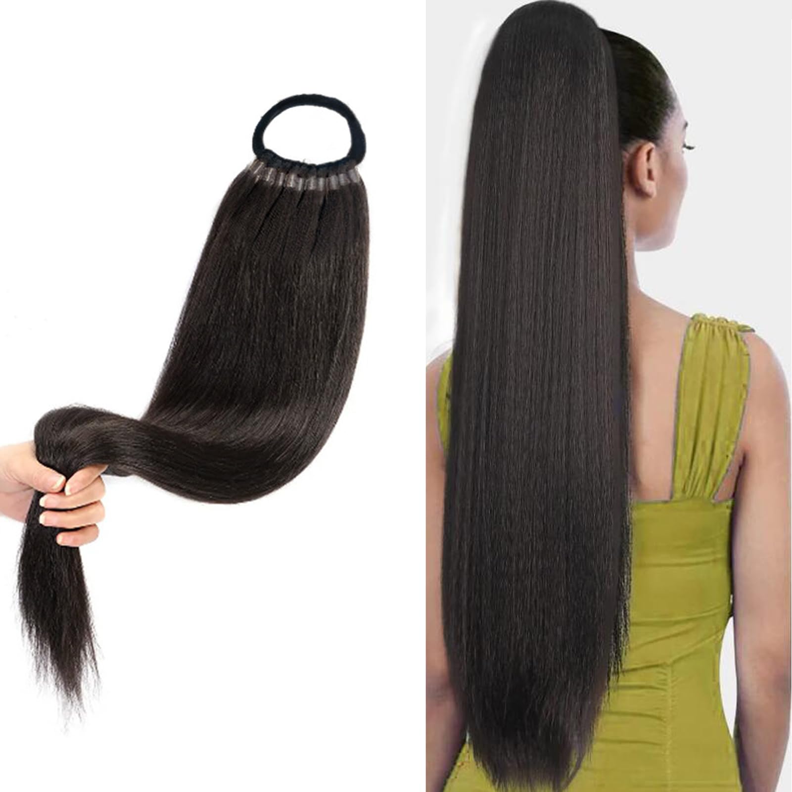 32inch Long Braid Ponytail Extension with Elastic Tie Sleek Straight Braids Ponytail Natural Soft Synthetic Hairpiece for Women Girls (#4, 32INCH/80CM)