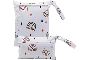 SMARBORE 2 Pack Cute Little Wet Dry Bags for Baby Diapers & Breast Pump Parts, Waterproof Reusable Wet Bag with Handle, Beach Pool Gym Bag Stroller Yoga Toiletries Daycare Organizer, 7.9"*9.8"/5.9"*8.9"