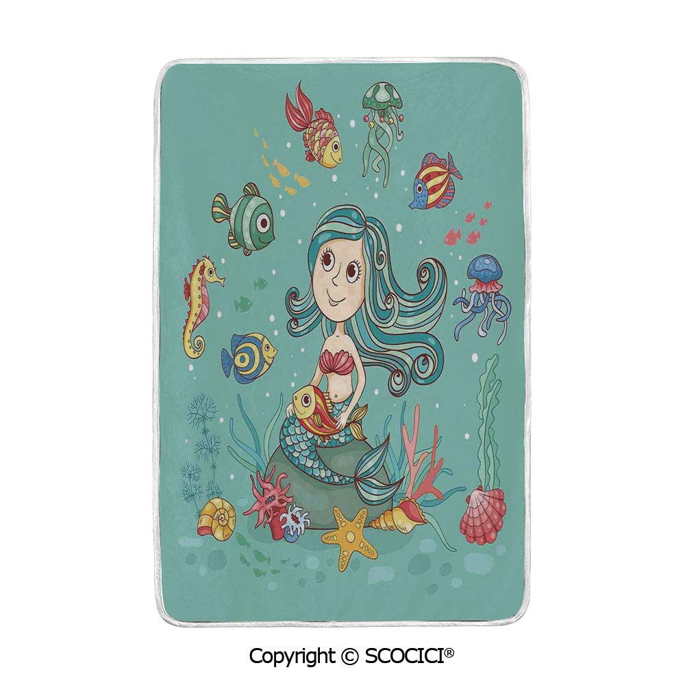 Buy Scocici Ultra Comfortable Cozy And Warm Carpet Blanket Under The Sea Theme With Little Mermaid Fish Sea Creatures Retro Style Cartoon Print No Colour Fading Rug One Online At Low Prices