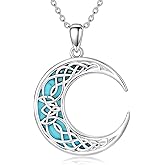 Reaii Natural Turquoise Celtic Moon Pendant Necklace for Women 925 Sterling Silver Genuine Turquoise Jewelry Gifts for Her