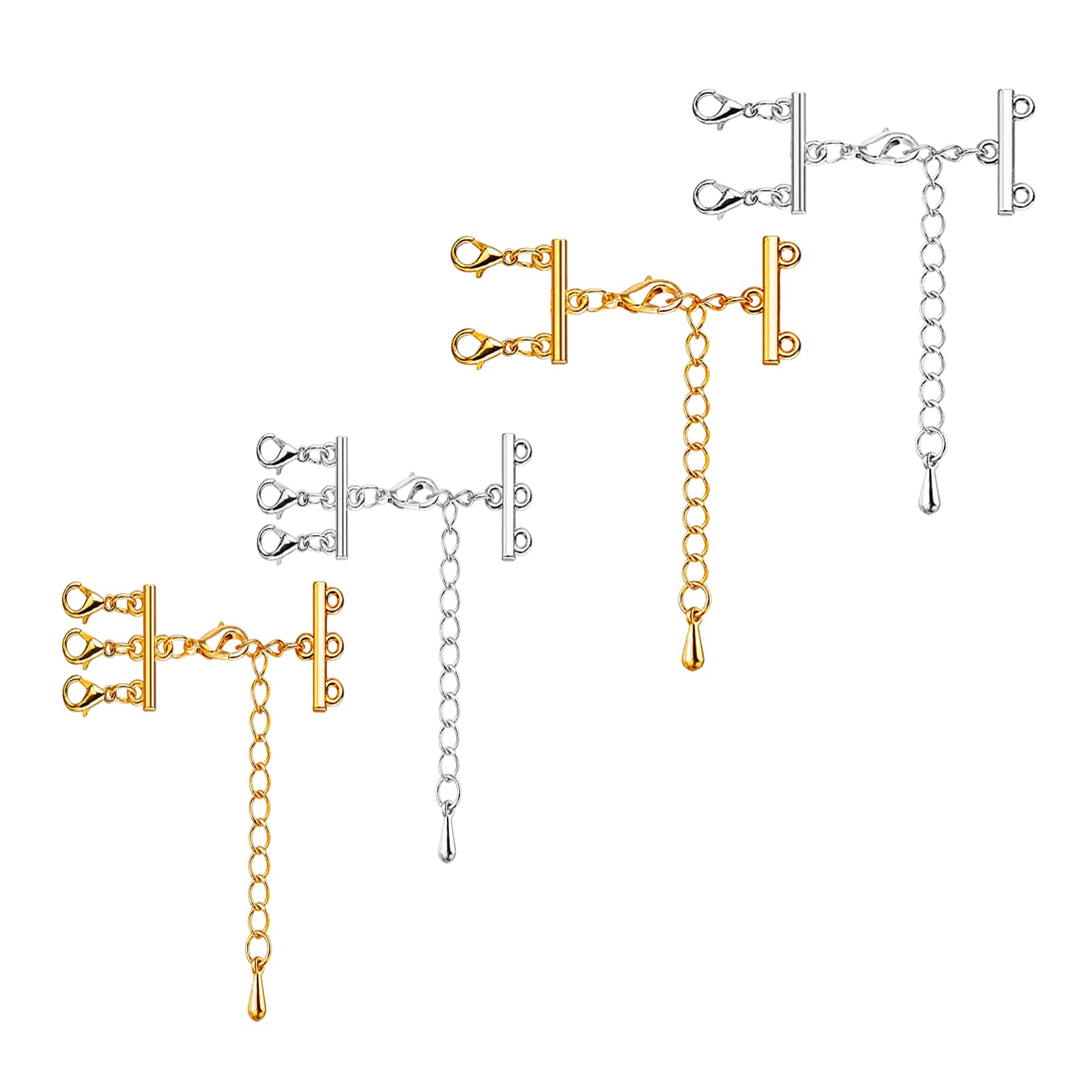 Pack of 4 Chain Clasps, 2/3 Strands Layered Necklace Clasp, Clasps for Bracelets, Chain Clasp Magnet for DIY Necklaces, Bracelets, Jewellery Making (Golden and Silver)