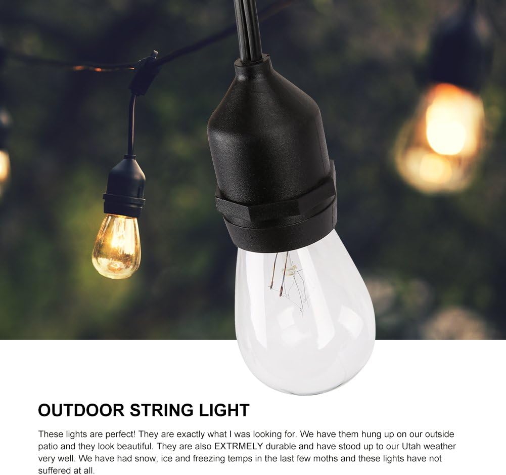 2 Pack 48 FT Outdoor String Lights Commercial Grade Weatherproof Strand 16 Edison Vintage Bulbs 15 Hanging Sockets, UL Listed Heavy-Duty Decorative Café Patio Lights for Bistro Garden - - 