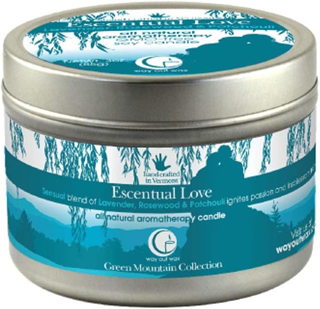 Way Out Wax Aromatherapy Scented Candle, Escentual Love Fragrance, (3 oz Medium Travel Tin); Hand Poured Soy Candles Scented w/Pure Essential Oils, All-Natural