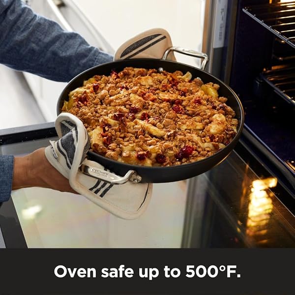 ALL-CLAD HA1 HARD ANODIZED NONSTICK FRY PAN 12 INCH INDUCTION OVEN BROILER SAFE 500F, LID SAFE 350F POTS AND PANS, COOKWARE BLACK